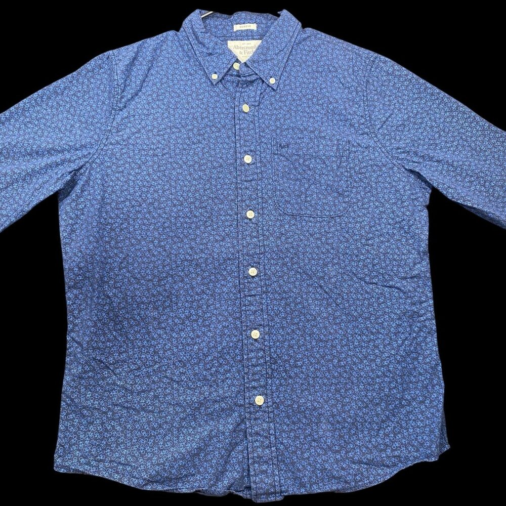 Abercrombie & Fitch Mens Blue Bicycle Print Button-Up Shirt Muscle Fit Size XL